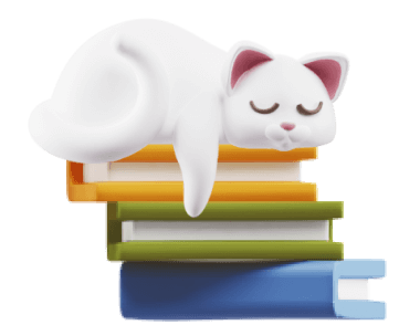 Kitty cat sitting on books